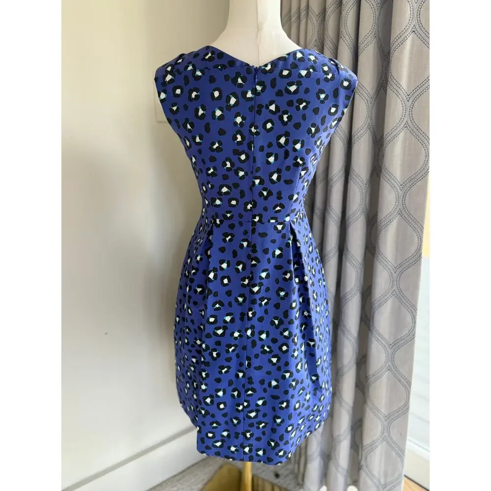 Kate Spade Royal Blue Animal Print Silk Blend Fit & Flare Dress Sleeveless Sz 0